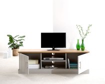 Kirkby Wooden Large TV Stand In Grey With Oak Effect Top