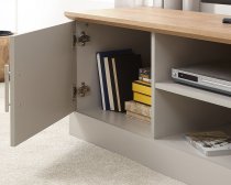 Kirkby Wooden Large TV Stand In Grey With Oak Effect Top