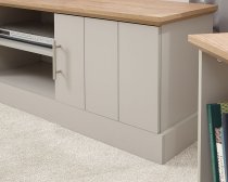 Kirkby Wooden Large TV Stand In Grey With Oak Effect Top