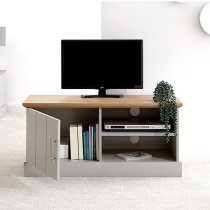 Kirkby Wooden Small TV Stand In Grey With Oak Effect Top