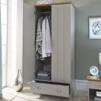 Kirkby Wardrobe In Soft Grey With Oak Effect Top