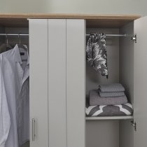 Kirkby Wide Wardrobe In Soft Grey With Oak Effect Top