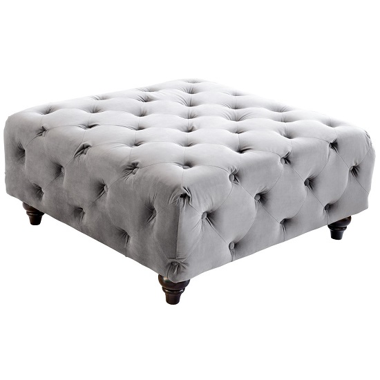 Chetek Crushed Velvet Ottoman In Grey With Woodent Legs