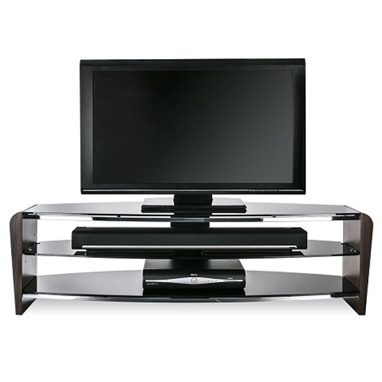 Francian Black Glass TV Stand With Walnut Wooden Frame