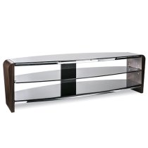 Francian Black Glass TV Stand With Walnut Wooden Frame