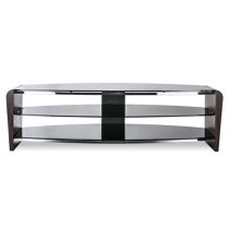 Francian Black Glass TV Stand With Walnut Wooden Frame