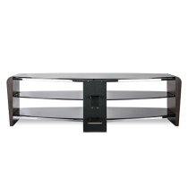 Francian Black Glass TV Stand With Walnut Wooden Frame