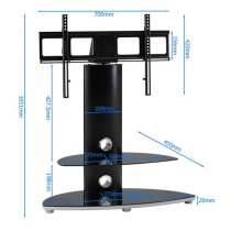 Osama Glass TV Stand With 2 Shelf And Bracket In Black