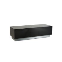 Elements Small Wooden TV Stand With 2 Glass Doors In Black