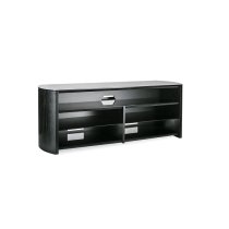 Flare Black Glass TV Stand With Black Oak Wooden Base