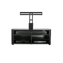 Flare Black Glass TV Stand With Black Oak Wooden Base