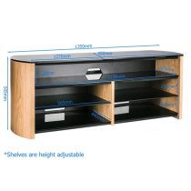 Flare Black Glass TV Stand With Black Oak Wooden Base