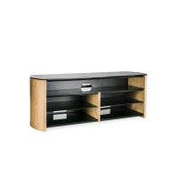 Flare Black Glass TV Stand With Light Oak Wooden Base