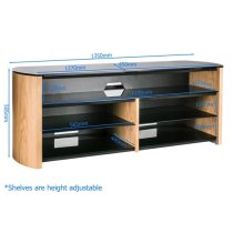 Flare Black Glass TV Stand With Light Oak Wooden Base