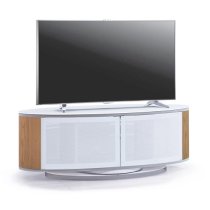 Lanza High Gloss TV Stand With Push Doors In White And Oak