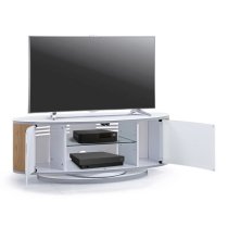 Lanza High Gloss TV Stand With Push Doors In White And Oak