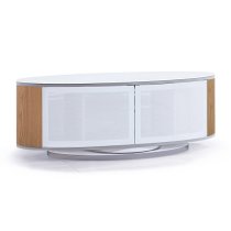 Lanza High Gloss TV Stand With Push Doors In White And Oak