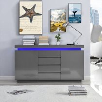 Odessa Grey High Gloss Sideboard With 2 Door 4 Drawer And LED