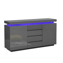 Odessa Grey High Gloss Sideboard With 2 Door 4 Drawer And LED