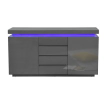 Odessa Grey High Gloss Sideboard With 2 Door 4 Drawer And LED