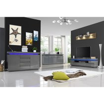 Odessa Grey High Gloss Sideboard With 2 Door 4 Drawer And LED