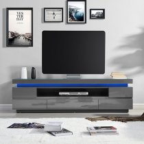 Odessa Grey High Gloss TV Stand With 5 Drawers And LED Lights