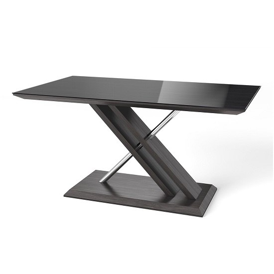 Xoteya Glass Rectangular Dining Table With Steel Base In Black