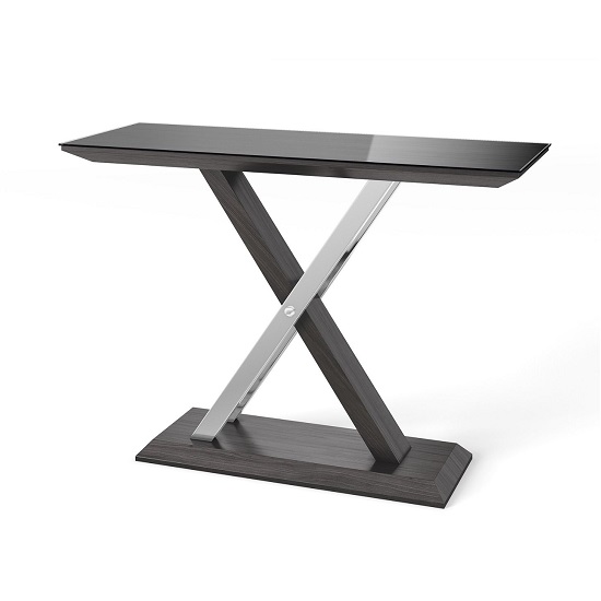 Xoteya Glass Rectangular Console Table With Steel Base In Black