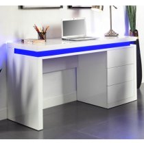 Emerson High Gloss Computer Desk In White With LED Lighting