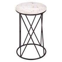 Shalom Round White Marble Top Side Table With Black Cross Frame