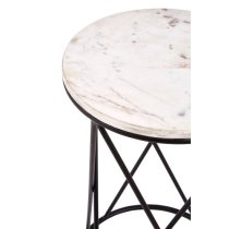 Shalom Round White Marble Top Side Table With Black Cross Frame