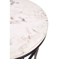 Shalom Round White Marble Top Side Table With Black Cross Frame