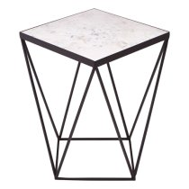 Shalom Square White Marble Top Side Table With Black Frame