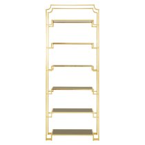 Fafnir Black Glass 6 Shelves Bookshelf With Gold Frame