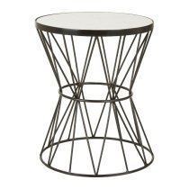 Mekbuda Round White Marble Top Side Table With Corset Frame