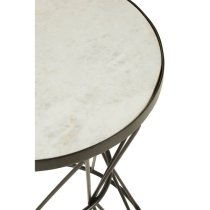 Mekbuda Round White Marble Top Side Table With Corset Frame