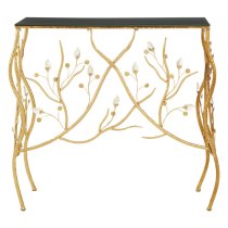 Xuange Black Wooden Top Console Table In Gold Metal Frame