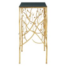 Xuange Black Wooden Top Console Table In Gold Metal Frame