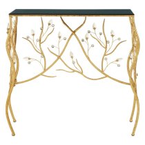 Xuange Black Wooden Top Console Table In Gold Metal Frame