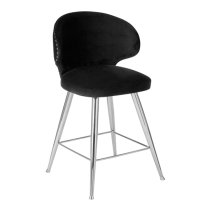 Markeb Upholstered Black Velvet Bar Stool With Silver Frame