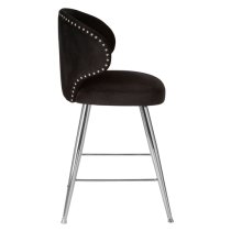 Markeb Upholstered Black Velvet Bar Stool With Silver Frame