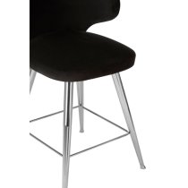 Markeb Upholstered Black Velvet Bar Stool With Silver Frame