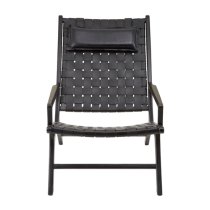 Formosa Black Leather Woven Accent Chair With Wooden Frame