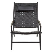 Formosa Black Leather Woven Accent Chair With Wooden Frame