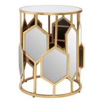 Moldovan Round Mirrored Glass Top Side Table With Gold Frame