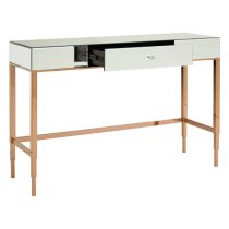 Dombay Mirrored Glass Console Table With 3 Drawers In Rose Gold