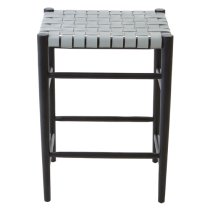 Formosa Square Wooden Stool With Leather Seat In Grey