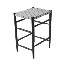 Formosa Square Wooden Stool With Leather Seat In Grey