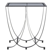 Ruchbah Black Glass Top Side Table With Curved Metal Base