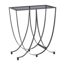 Ruchbah Black Glass Top Side Table With Curved Metal Base